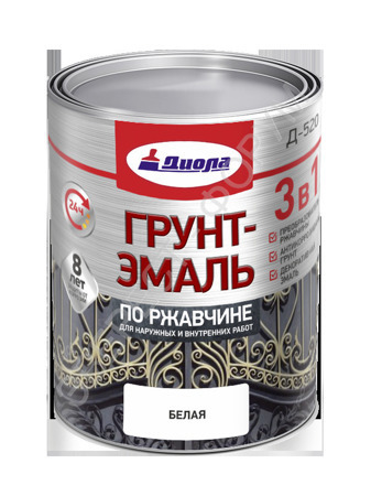 Грунтовка Диола Д-520 грунт-эмаль 3 в 1 по ржавчине белый 0,8кг